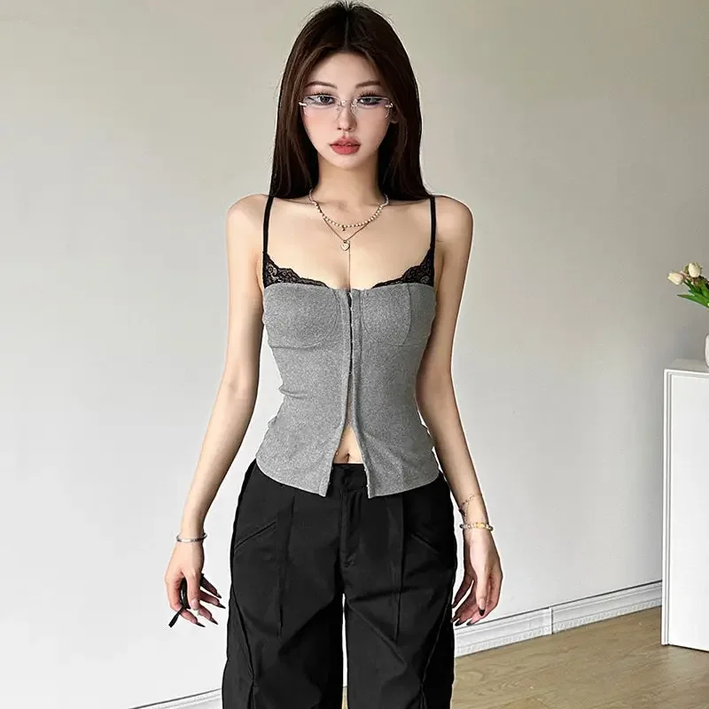 Canottiere da donna Elegante giuntura in pizzo Gilet senza maniche Estate da donna Dimagrante Abbigliamento interno Y2k Sling Crop Top Canotta vintage Nuovo