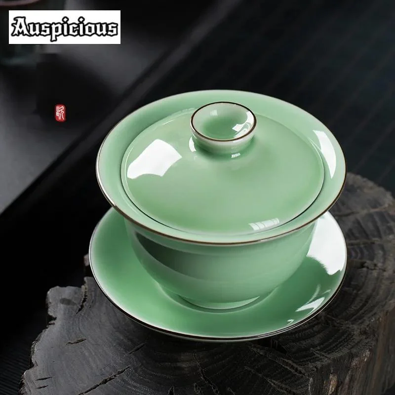 220ml Handmade Longquan Celadon Gaiwan Traditional Tea Brewing Cup Tea Tureen Making Cover Bowl Drinkware Decoration Gifts