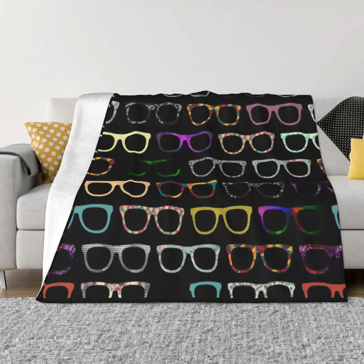 

Retro Glasses Hipster Blanket Warm Fleece Soft Flannel Optician Optometrist Throw Blankets for Bedding Sofa Office Spring Autumn