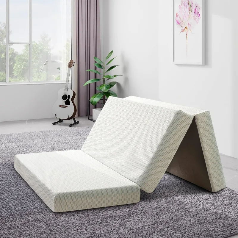 Folding Mattress Twin XL Tri-Fold Gel Memory Foam Mattress Topper with Breathable & Washable Cover 4 Inch Foldable