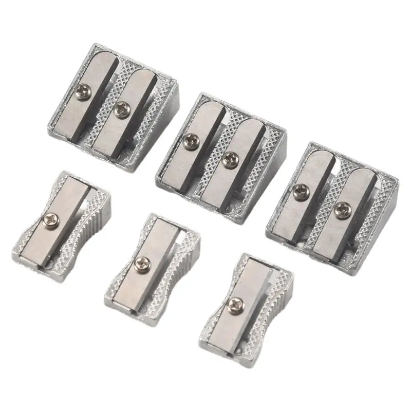 A01E-6 Pcs 금속 연필깎이, 단일 및 이중 구멍 연필깎이, 색연필용 수동 아트 연필깎이