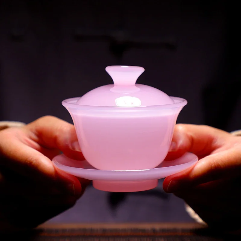 

Furong нефритовый фарфор Gaiwan-начальный выпуск, малая емкость чаепития, розовая мини-чаша с покрытием, чайный набор из глазурованного камня