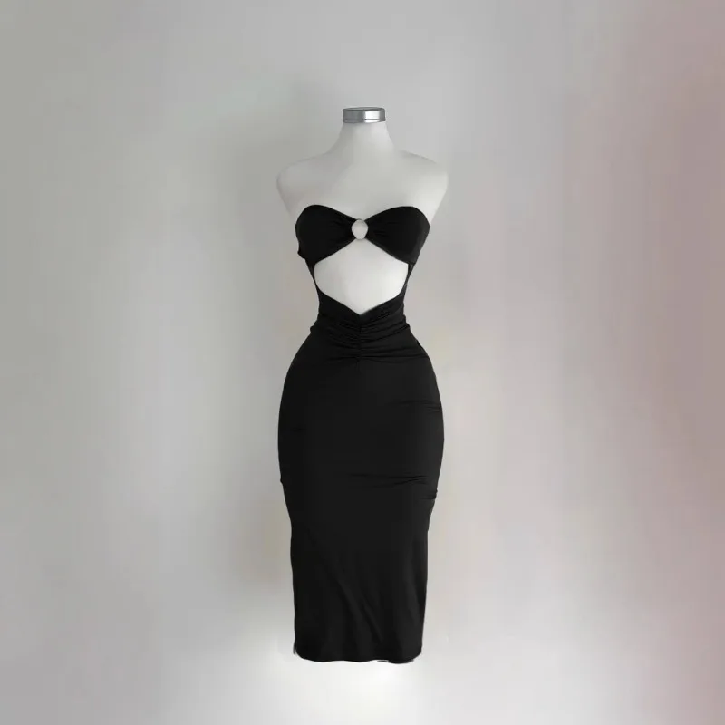 Fashion Women's Clothing New Spring and Summer Women's Tube Top Off Shoulder Dress Sexy Slim-fitting Belly Solid Beach Dress