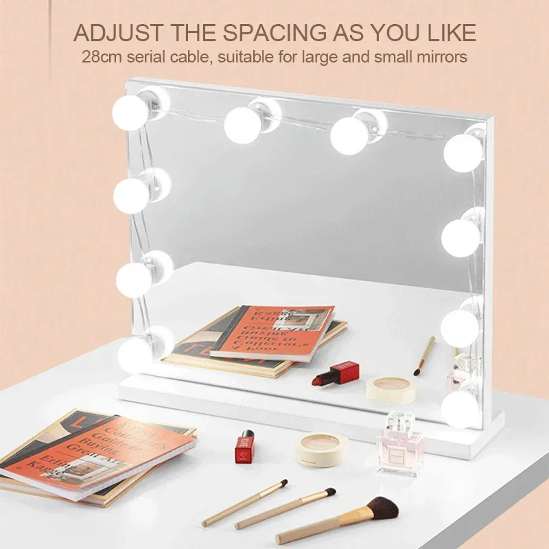 Vanity Lights Mirror Fill Light Adjustable 3 Color LED USB Cable Mirror Lights Wall Bulbs String for Makeup Table Dressing Room