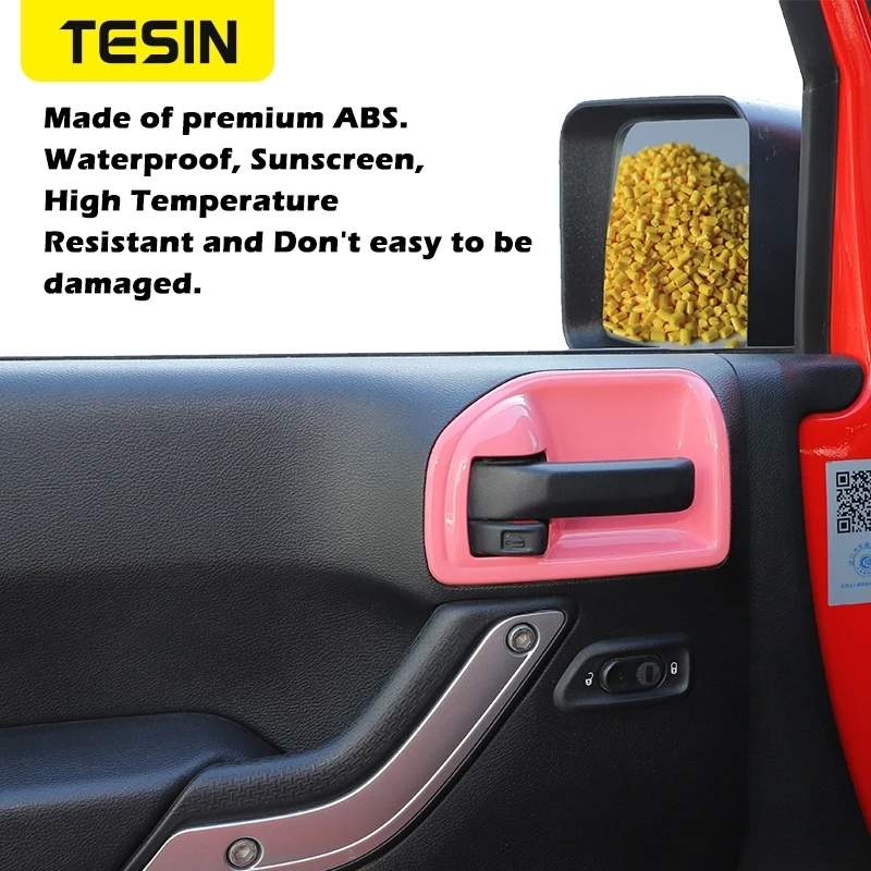 TESIN 4 도어 인테리어 도어 핸들 그릇 장식 커버 트림 스티커 지프 랭글러 JK 2011-2017 ABS 자동차 액세서리 스타일링