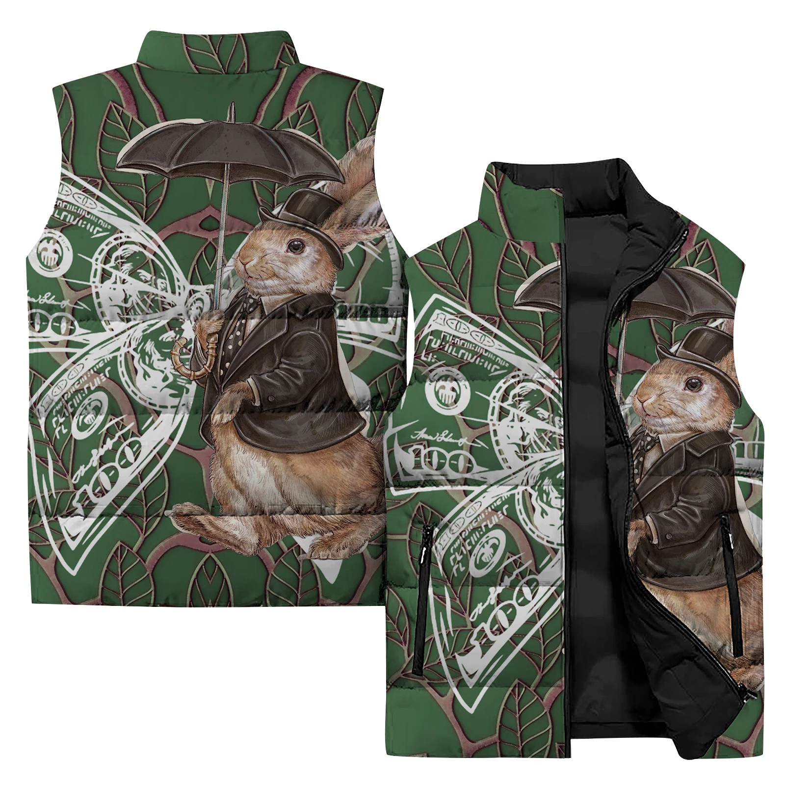 thumbnail image 1 of Chaleco cómodo y cálido para hombre, elegante chaleco con estampado de zorro, ropa personalizada con estampado de gato y conejo, chaquetas de invierno para hombre, 1 of 5