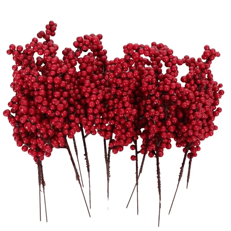 Description Picture 3 of item1/30Pcs Artificial Red Berries Branches Christmas Simulation Plants Fake Berry DIY Wreath Xmas Tree New Year Party Decorations