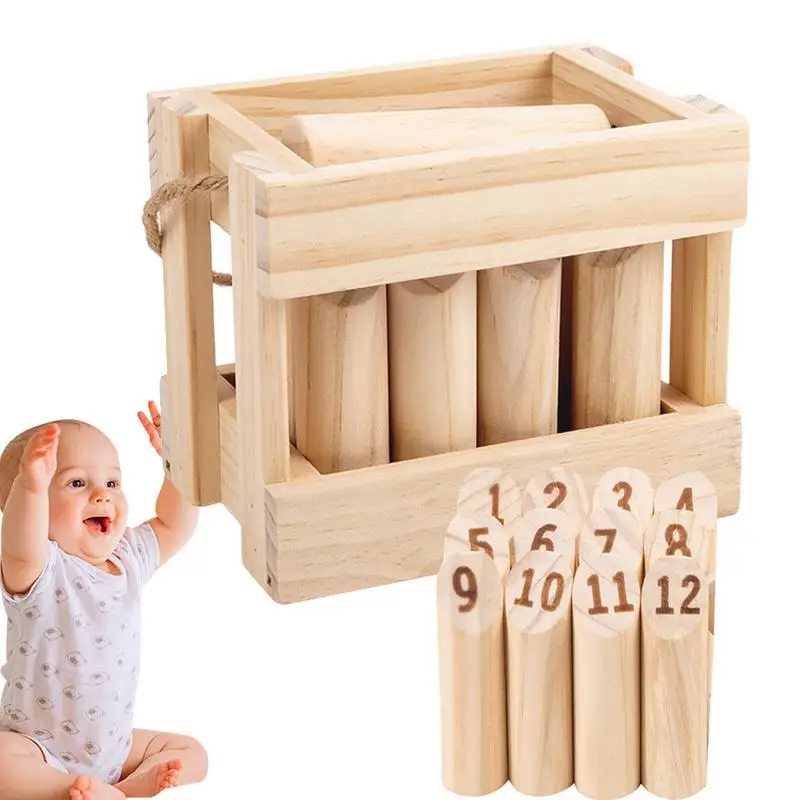 Wooden Tossing Game 12 Pcs Numbered Pins Premium Hardwood Outdoor Lawn Throwing Game  Family Friends Party Camping Beach 2