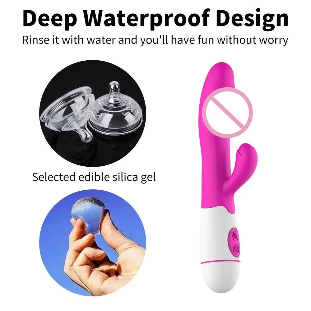 30 Speed Rechargeable Handheld Silicone Adult Clit Clitoral Clitoris Sex Toy G Spot Dual Motor Rabbit Vibrator for Women Female