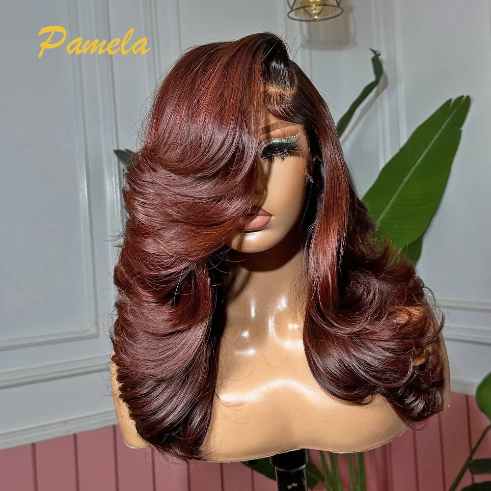 250% Density 1b Reddish Brown Color Body Wave Lace Front Wig Human Hair Wig 13x4 Transparent Lace Front Human Hair Wig For Women