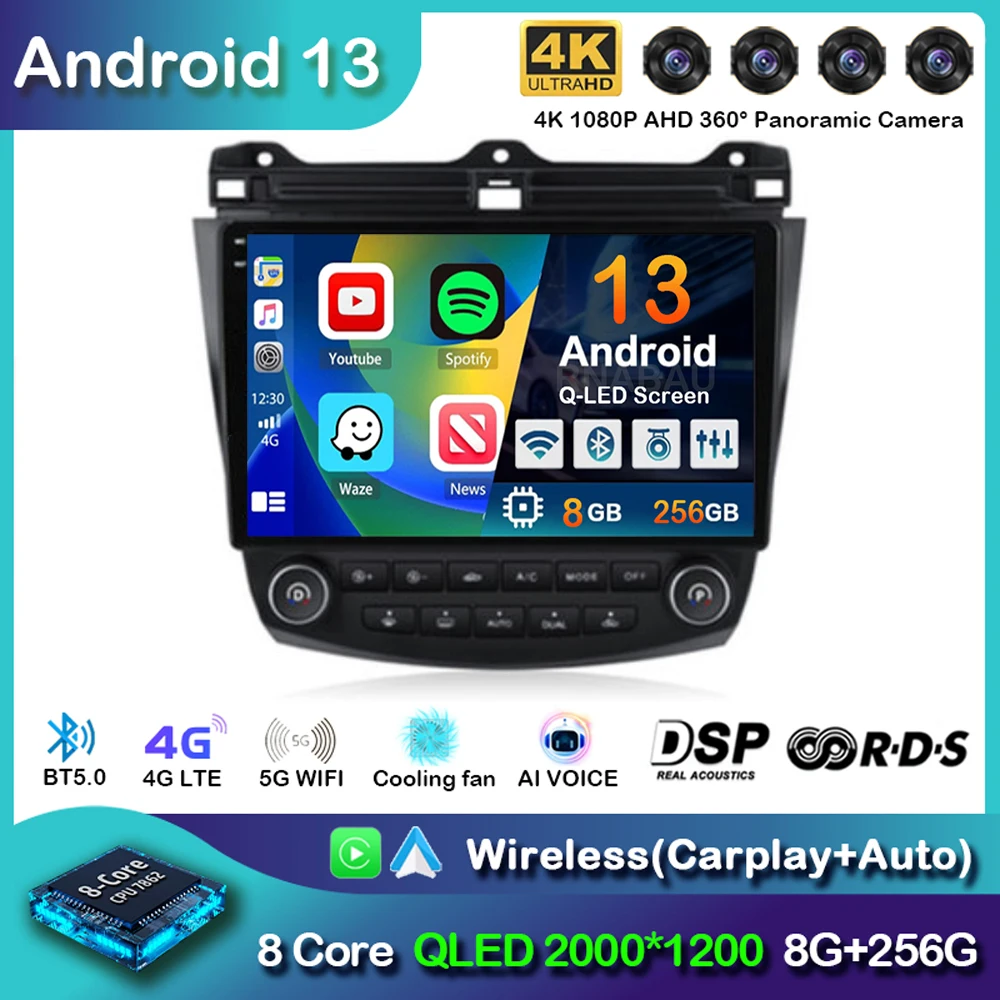 

Android 13 Carplay Auto Car Radio For Honda Accord 7 2003-2008 Navigation GPS Multimedia Video Player 2din Head Unit Stereo WIFI