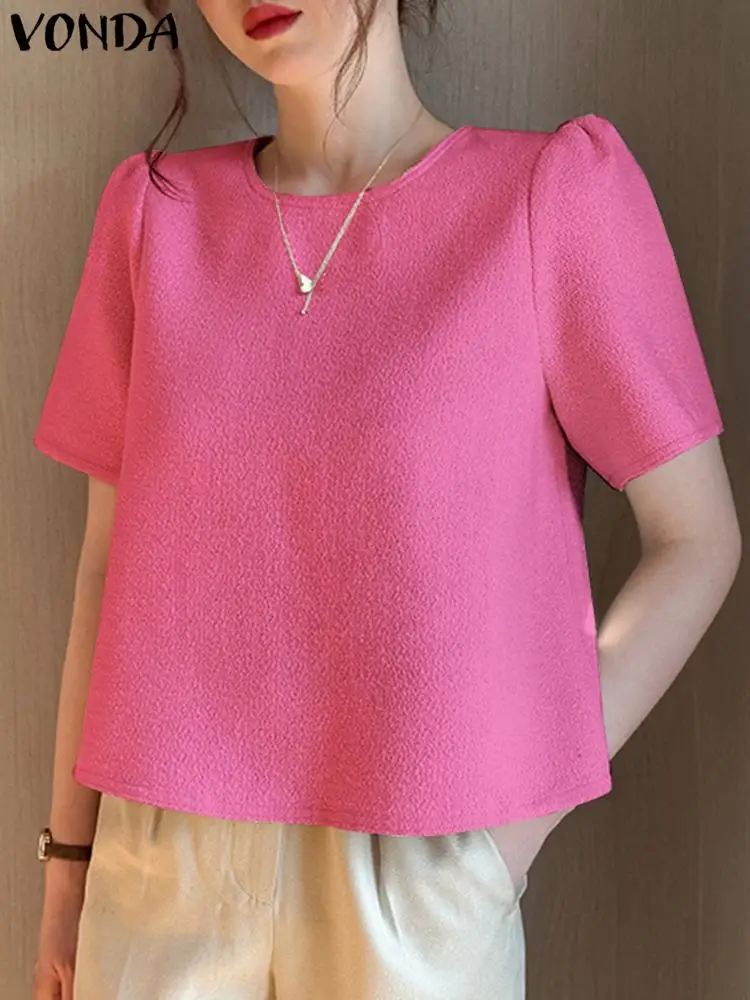 VONDA 여성용 우아한 블라우스 2024, 섹시한 민소매 단색 상의, 오피스 레이디 셔츠, 오버사이즈 여성 블라우스, 여름 