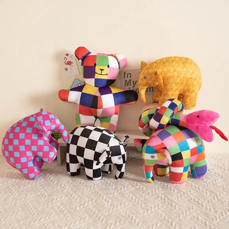 30cm Creative Anime Elmer The Elephant Figure Plush Doll Cute Cartoon Plaid Elephant Emma Plush Toy Kids Gift Christmas Gift free shipping wholesale kite string line outdoor toys flying kites for children kites accessory weifang emma kites factory new