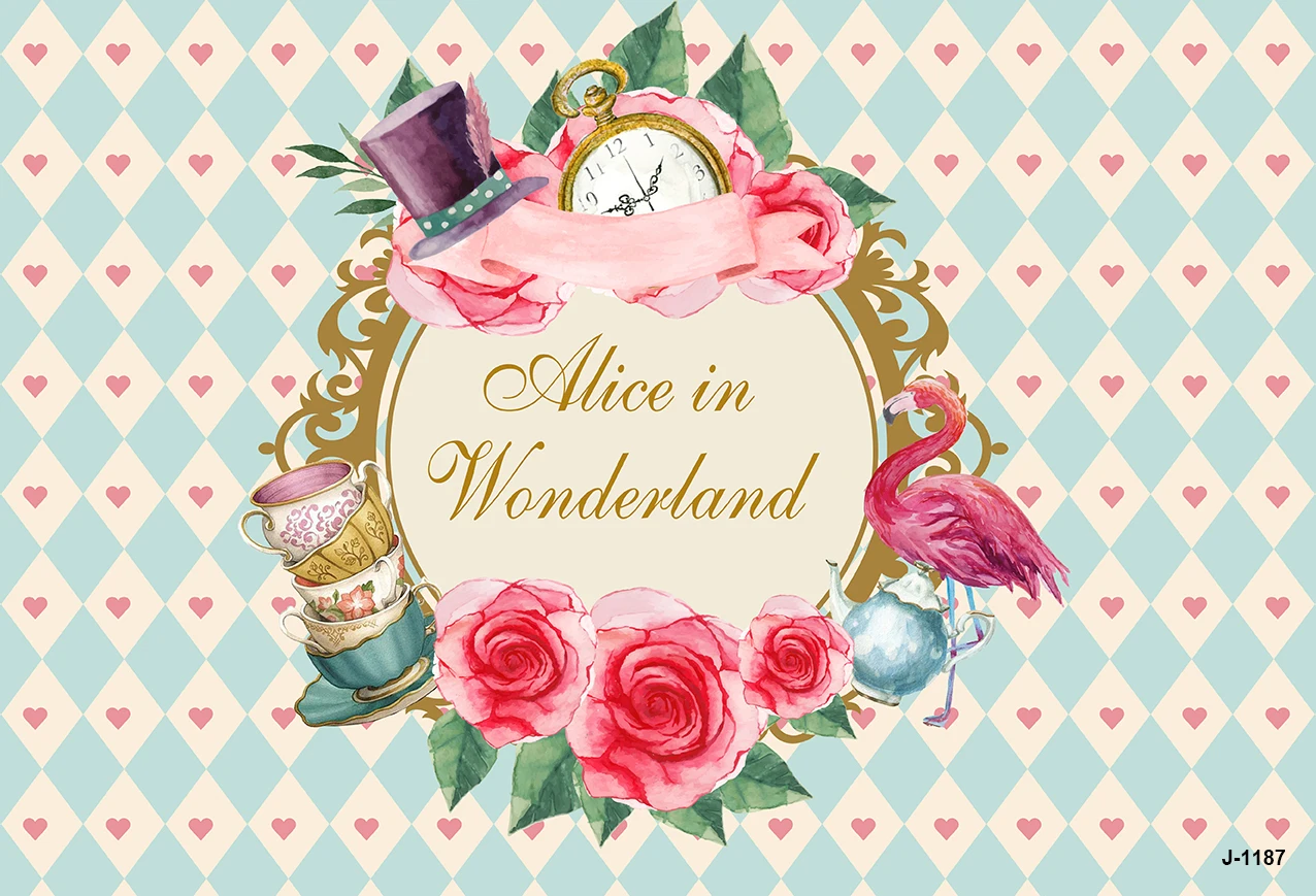 Alice in Wonderland Party Decorations 1st Birthday Backdrop Girl 7x5  Birthday Backdrop Jungle Vinyl Banner Alice in Wonderland Decorations Happy