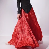 Bonne qualité femmes printemps jupes longues ourlet large plissé conception taille haute a-ligne danse Maxi jupes Faldas Femme Streetwear 3