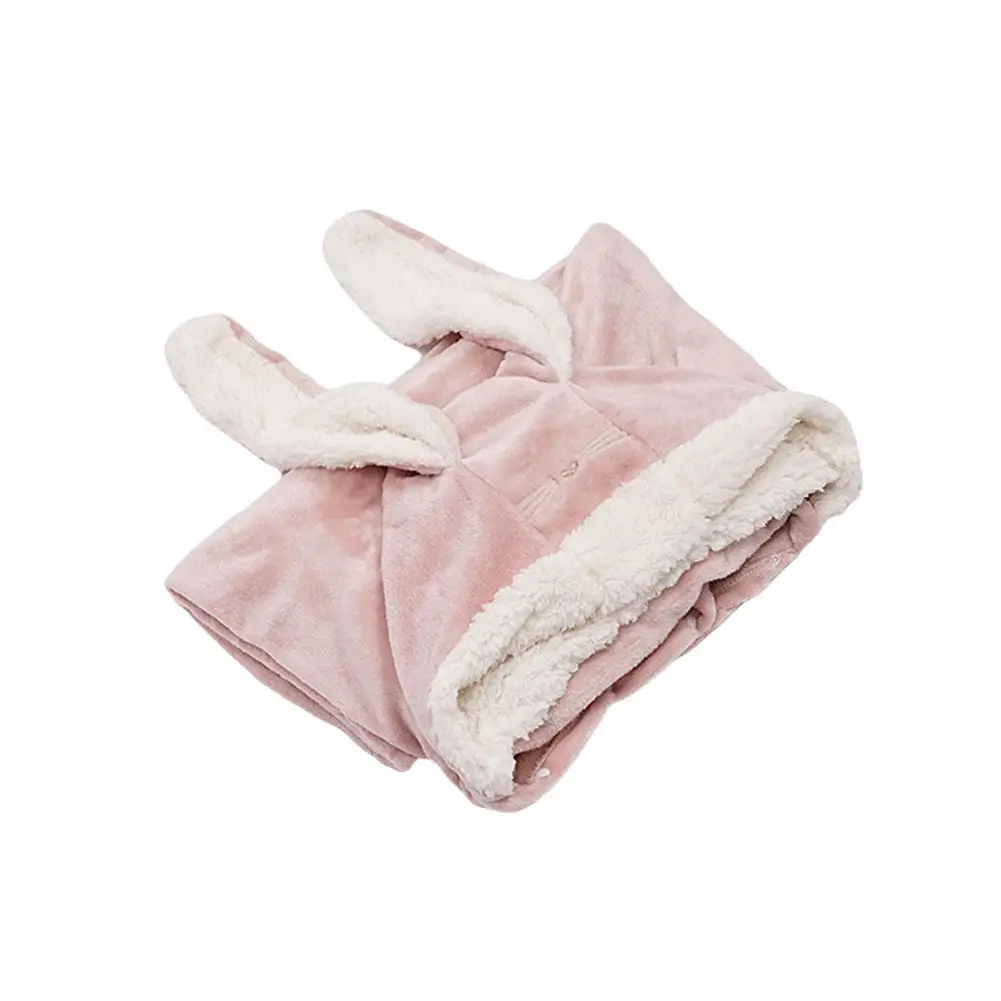 Cute Bunny Ear Cape Flannel Blanket Hoodie Adult Child Office Home Comfortable Wearable Thickened Soft Blankets Warm Cape A3P2