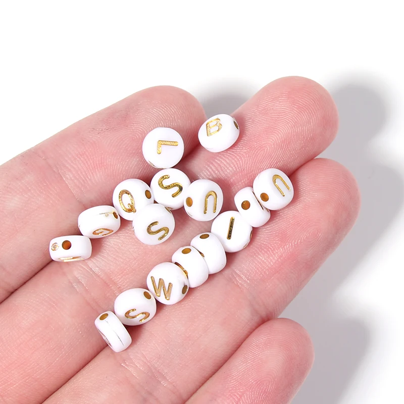 Acrylic Beads 7mm Flat Round Alphabet Gold Letter 100Pcs