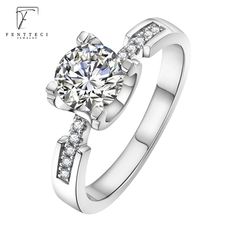 

FENTTECI 100% Moissanite Ring S925 Sterling Silver Pt950 Platinum Plated Fine Jewelry for Women Wedding Engagement Anniversary