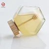 Kitchen 100ML/220ML/380ML Hexagonal Glass Honey Bottle With Wooden Honey Pot Stirring Rod Sealing Clear Jam Jar Home Storage 2
