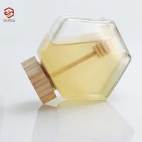 Kitchen 100ML/220ML/380ML Hexagonal Glass Honey Bottle With Wooden Honey Pot Stirring Rod Sealing Clear Jam Jar Home Storage 2
