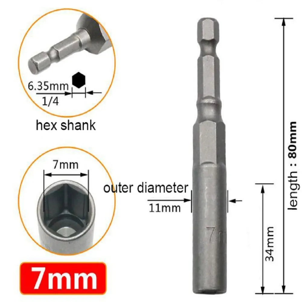 1 Stück 5,5–19 mm Schlagschrauber, magnetischer Mutter-Schraubendreher, 1/4 Zoll Sechskantschlüssel, Bohrer-Adapter, Antriebssockel, 80 mm Länge – Detail 8