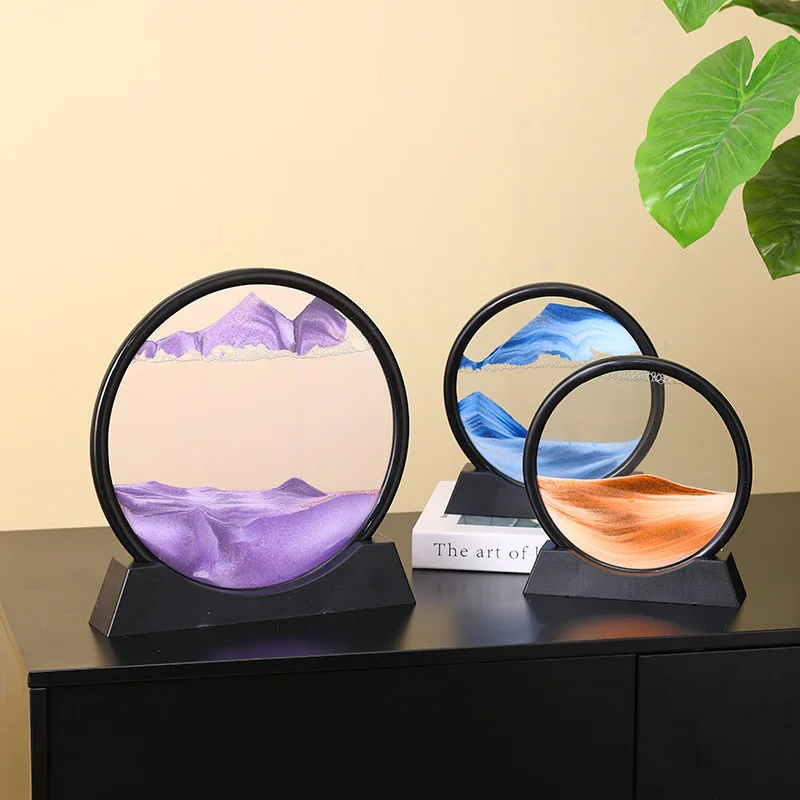 7 Inch 3D Flowing Sand Painting Art Hourglass Mountain View Sports Display Mobile Sand Table Home Decorations