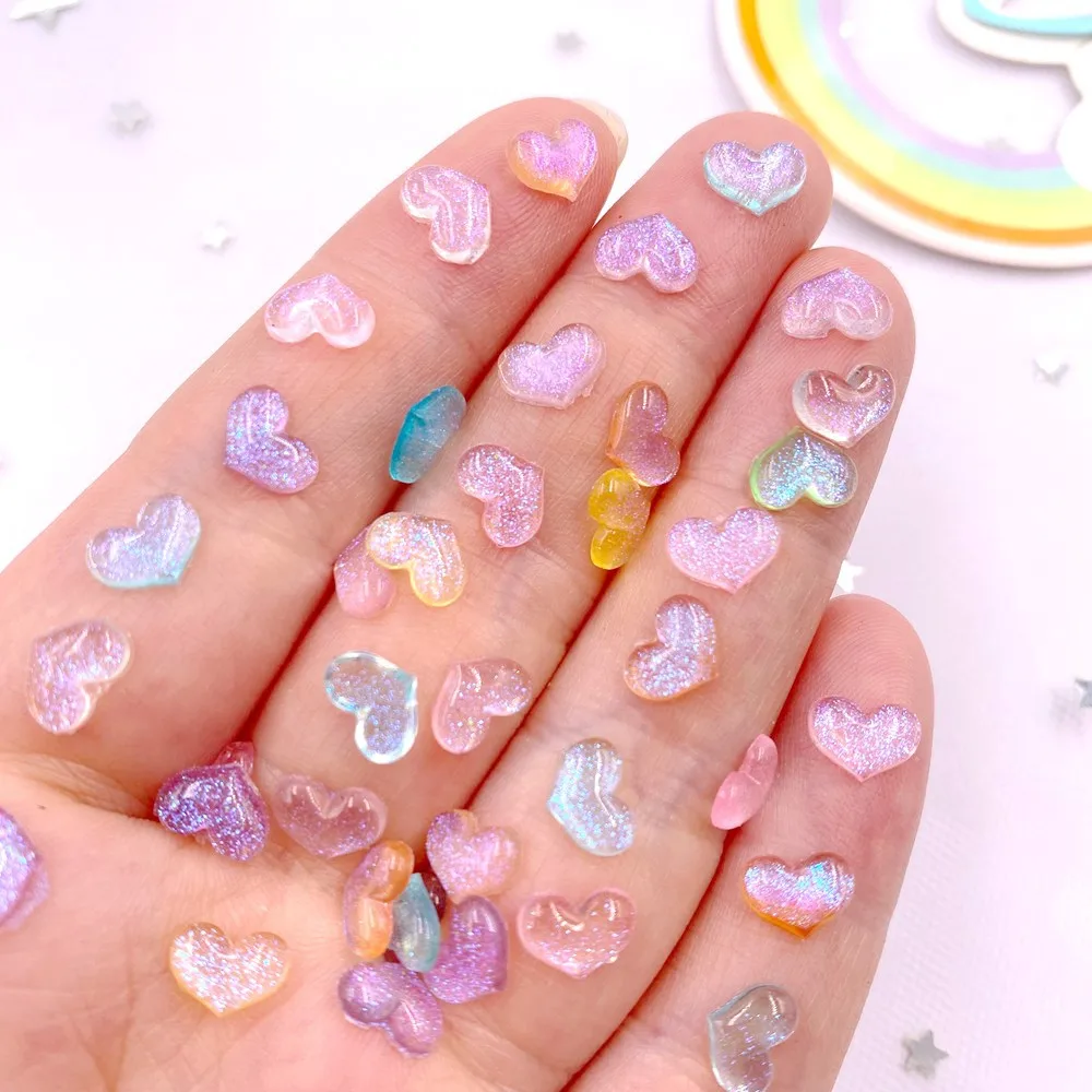 미니 크리스탈 하트 보석 플랫백 네일 라인석 아트 아플리케, 다채로운 수지 글리터, DIY 웨딩 스크랩북 공예, SL76, 8mm, 100 개
