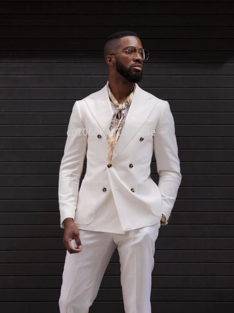 Mens Suits 2 Pieces (Blazer+Pants) Elegant Suits for Man Casual Double Breasted Office Business Wedding Tuxedos