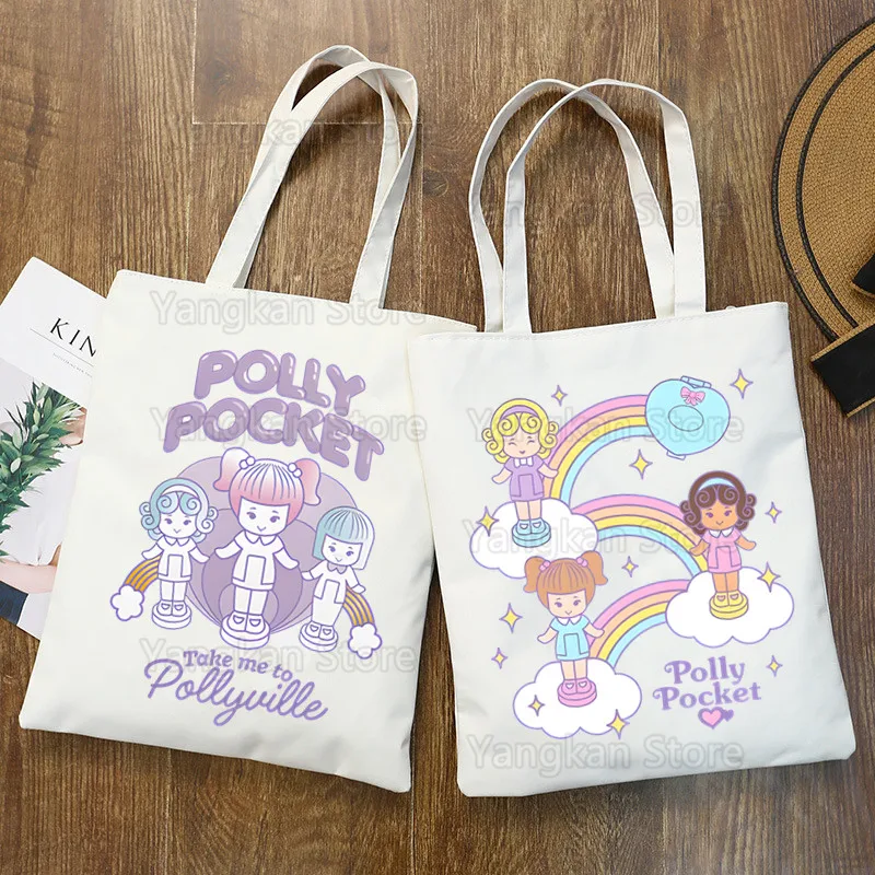 Borsa per la spesa Polly Pocket con stampa di borse in tela da viaggio alla moda unisex bianche dal design originale