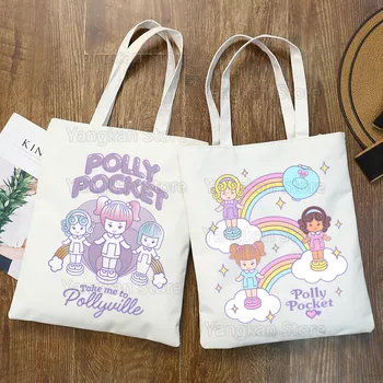 Borsa per la spesa Polly Pocket con stampa di borse in tela da viaggio alla moda unisex bianche dal design originale