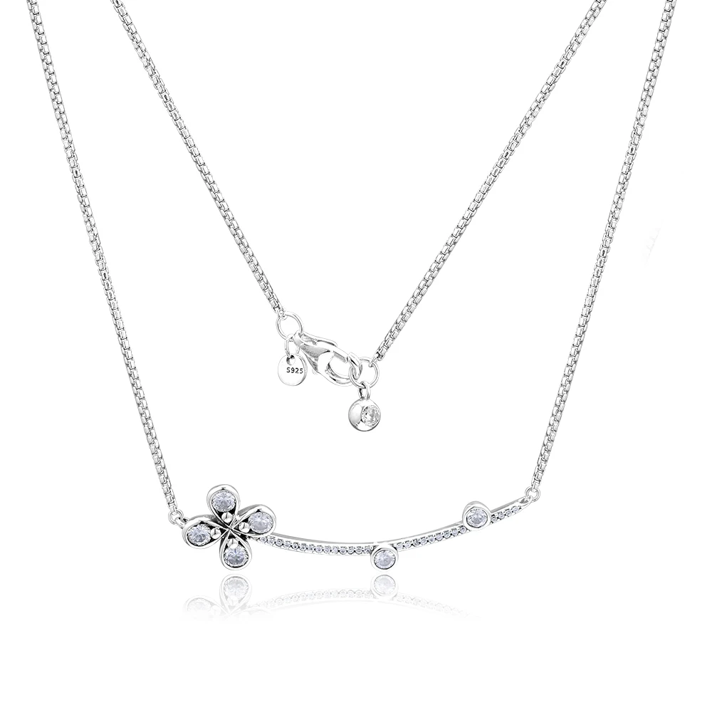 

Silver 925 Real 100% Four-Petal Flower Necklace For Women Silver 925 Jewelry Choker Men's Chain Pearl Necklace
