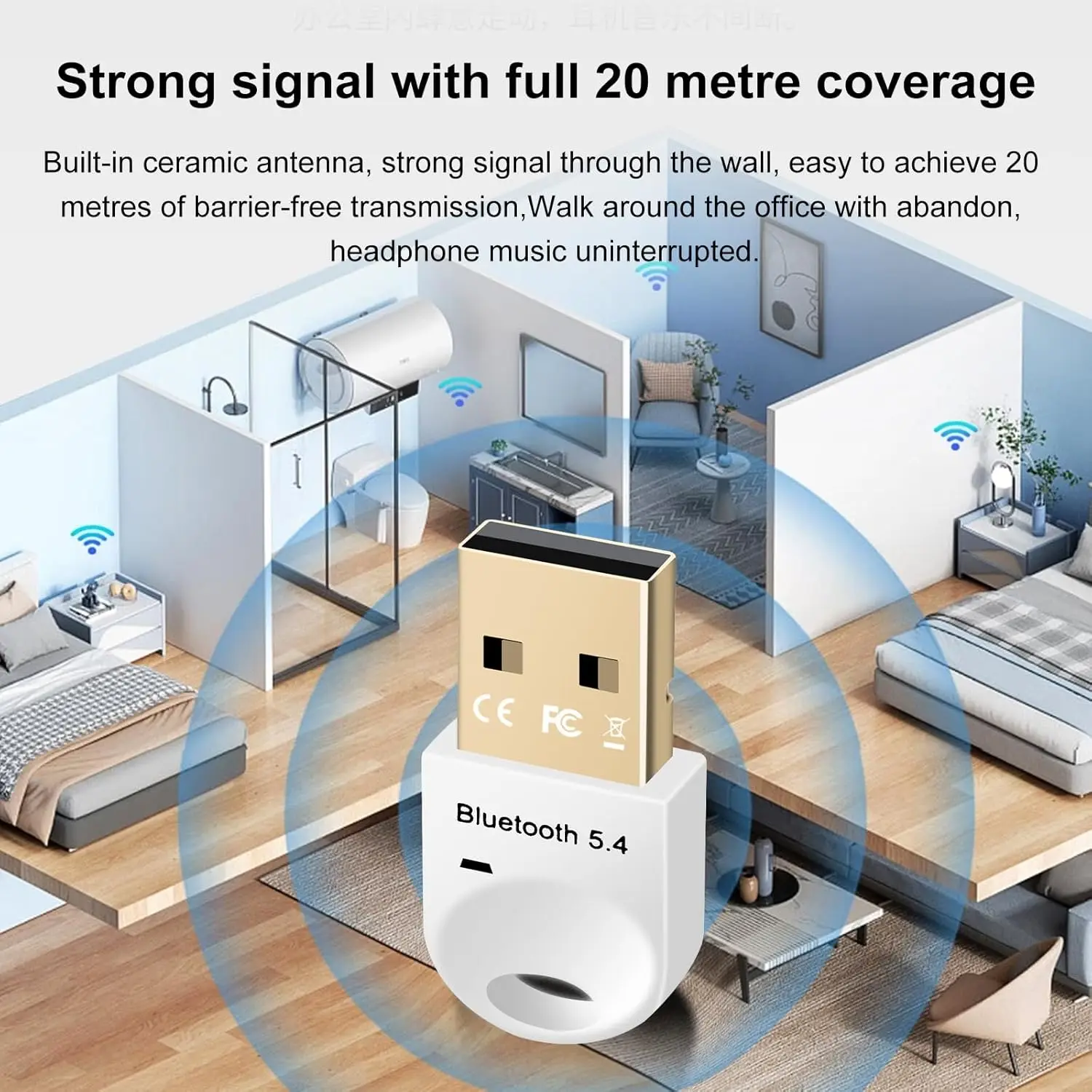 Bluetooth Adapte 5.4, ABS USB Bluetooth Stick for PC, USB Dongle for Mouse, Keyboard, Headphone, Mobile Phone, Tablet