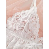 Transparent rouge Sexy Lingerie sous-vêtements pour femmes voir à travers les vêtements de nuit dentelle chemise de nuit et culotte Pijamas ensembles femme Sexy nuisette 5