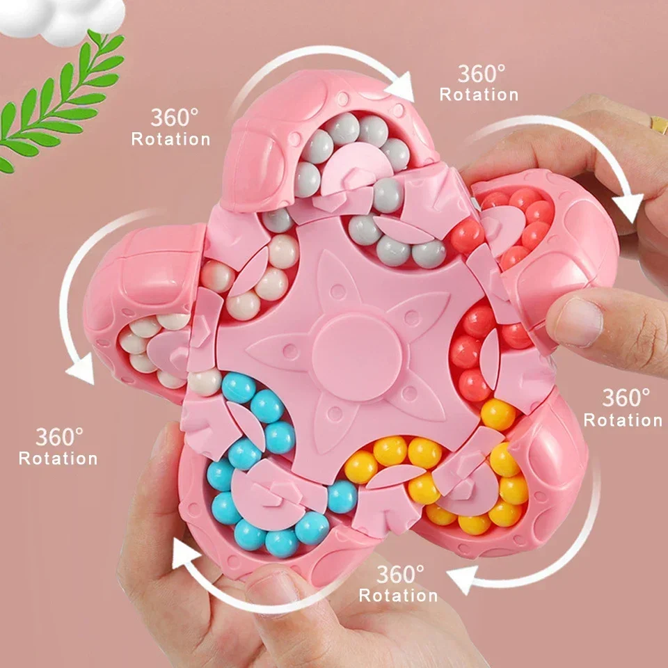 2 in 1 Magic Bean Gyro, Magical Bean Puzzle Toy, Rotating Magical Fidget Spinner Toys for Kids, Stress Relief Puzzles