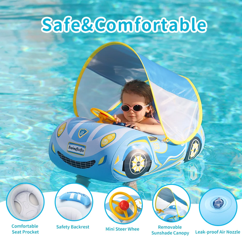 Kids Car Swimming Seat Float Ring inflatable decoration toy inflatable ball toy inflatable water toy inflatable toy Inflatable Infant Floating For Summer Swim Boat Circle Bathing Water Toy with Canopy