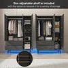 3 Door Armoire Wardrobe Closet Cabinet with Drawers and LED Lights, Multi-Tier Shelves, Hanging Rod & 3 Louver Doors 6