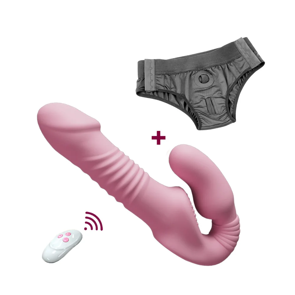 Strap-on Silicone Double Dildo Penis Wireless Vagina Vibrator for Single Women Lesbian Couples Sexy Sex Toys for Adults
