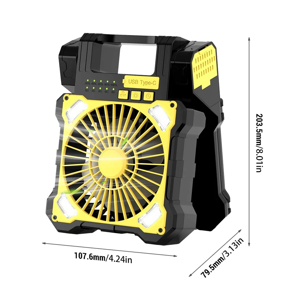 12W Solar Powered Portable Camping Fan with Timer