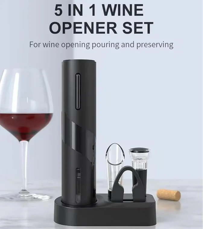 Electric bottle opener set with aluminum foil knife red wine pourer vacuum wine stopper professional automatic bottle opener