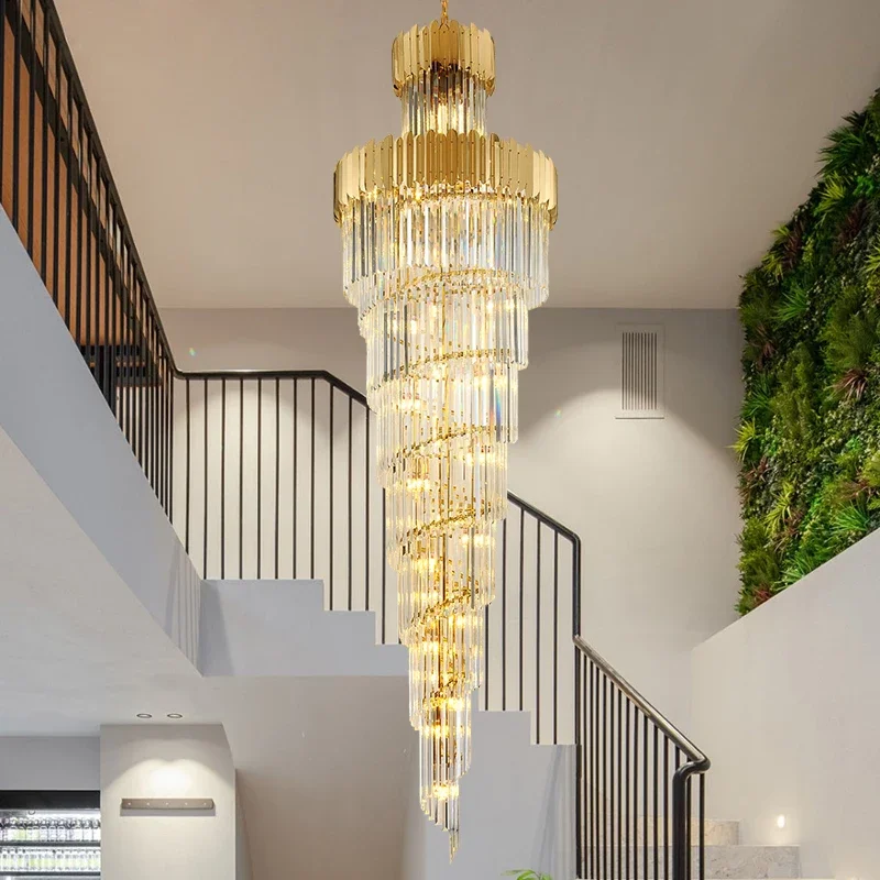 

French Modern Staircase Decoration Light Crystal Glass Ceiling Lamp Wedding Dining Hotel Hall Chandelier Home Appliance Lighting