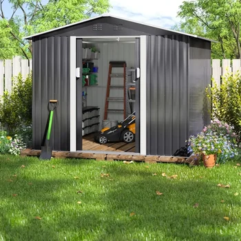 Abri de jardin en métal 8x8 pieds, rangement d'outils d'extérieur pour pelouse de Patio d'arrière-cour, entrepôt étanche 1