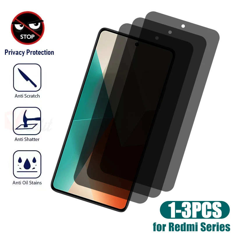 

1-3pcs Anti-spy Privacy Glass For Xiaomi Redmi Note 13 13R 12 11 10s 9 Pro Screen Protector for Redmi 13C 12C 10C 10A K60 K50