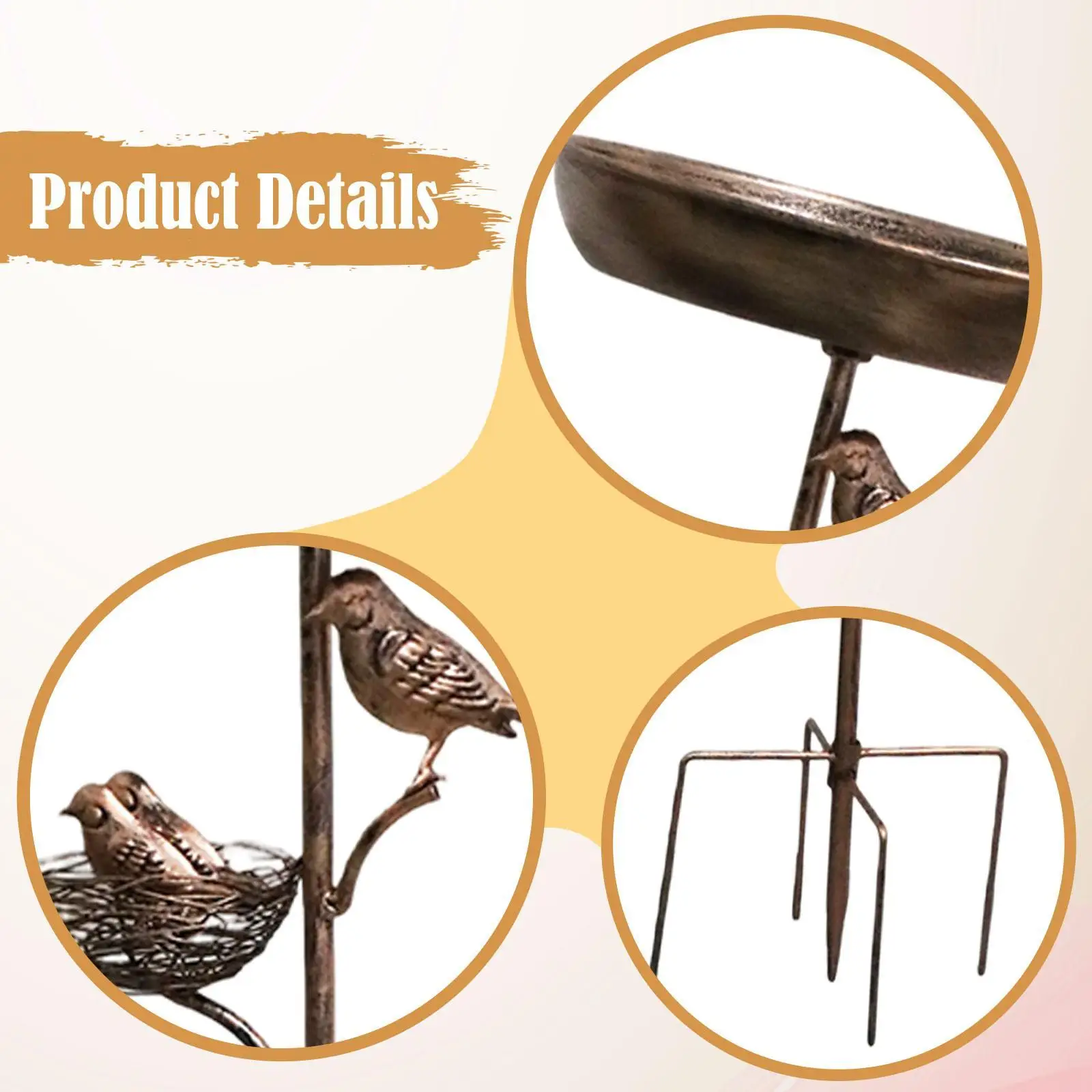 Bird Bath Fountain on Stand Metal Outdoor Feeder Tray for Drinking Feeding Attracting Garden Birds