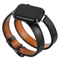 Elegant Double Tour Leather Strap - 42mm - 44mm - 45mm (Black)