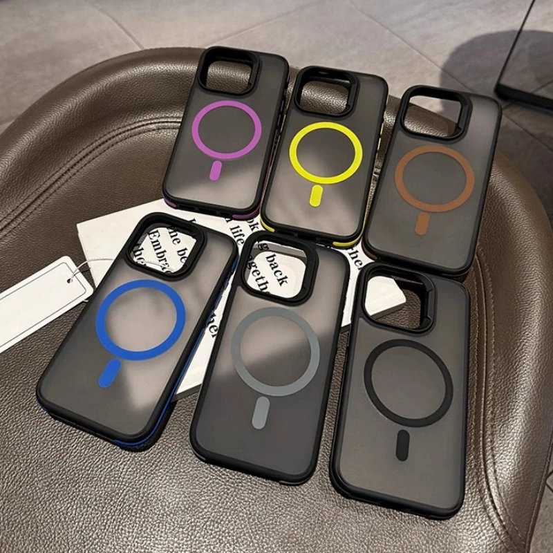 For iPhone 16 Pro Max Luxury Magsafe Magnetic Matte Bicolor Frame Phone Case For iPhone 12 13 14 15 Plus 17 Air Protective Cover view 6