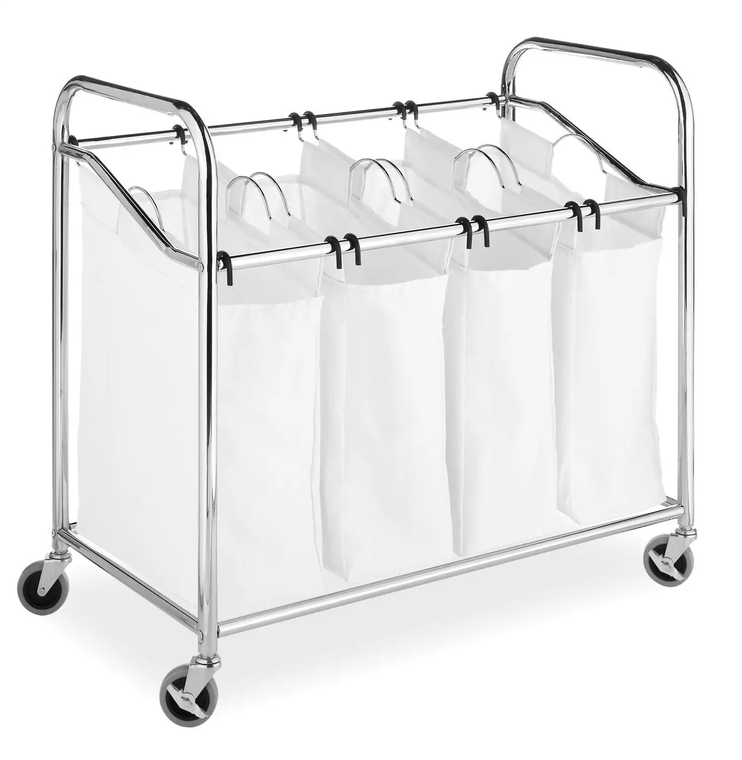 Whitmor 4 Removable Heavy Duty Metal Rolling Laundry Sorter, Chrome, Adult