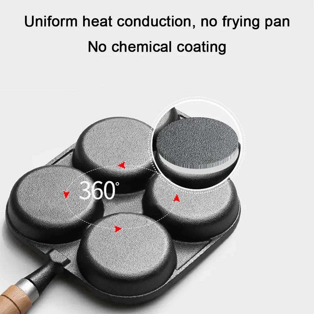 4-Hole Omelet Pot Household Thickened Non-stick Egg Pancake Steak Cooking Pans Bread Breakfast Maker for Gas Stove Induction Coo