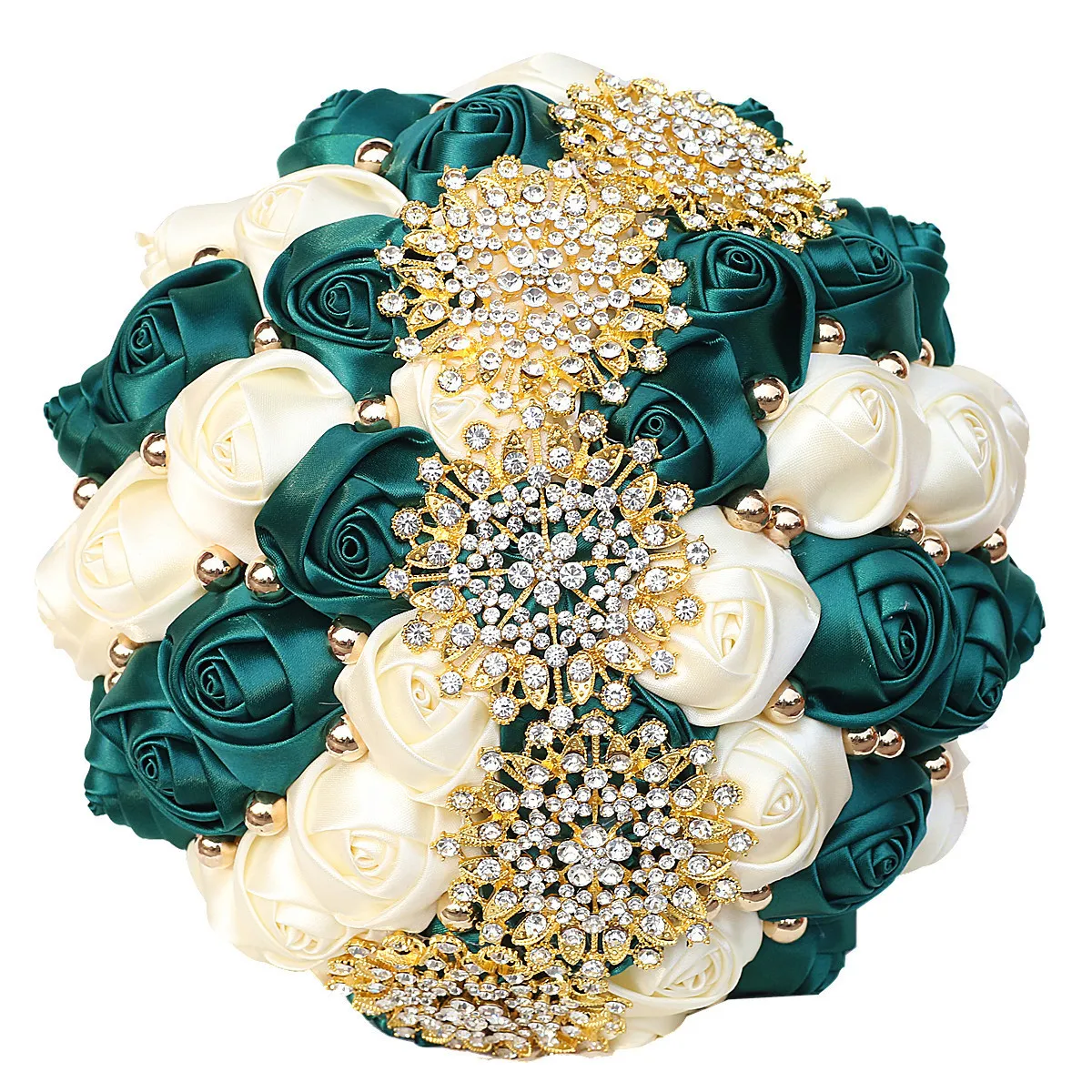 Kyunovia Gold Rhinestone Brooch Wedding Flower Bridal Bouquets Holding Bouquet Bridesmaids Bouquet Crystal Wedding