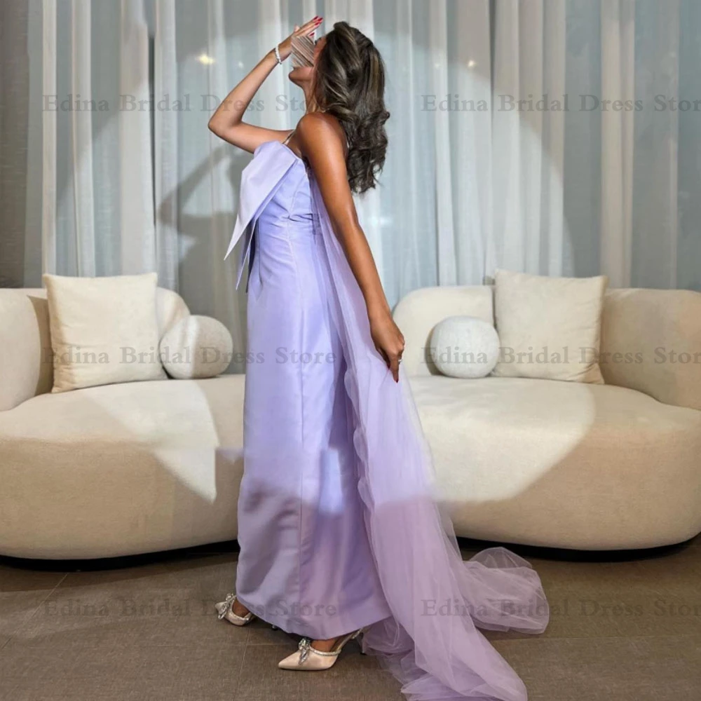 

Lilac Satin Trumpet Evening Dresses for Wedding with Train Elegant Party dresses for Women 2023 Strapless فساتين للحفلات الراق