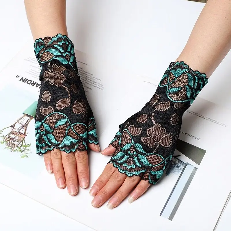 Sunscreen Half Finger Gloves female summer UV resistant Lace Gloves Sailor Dance square dance performance sexy Half Finger